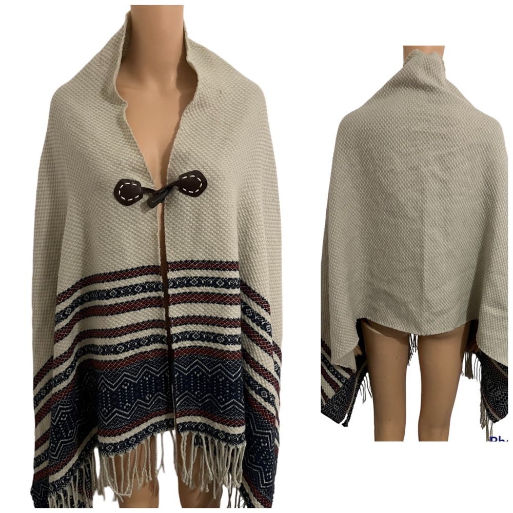 QUAGGI Women’s One Size Striped Shawl Poncho with fringes